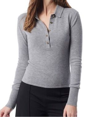 Dee Ocleppo Sinead Polo Sweater Heather Gray Wool Blend Size M NWOT